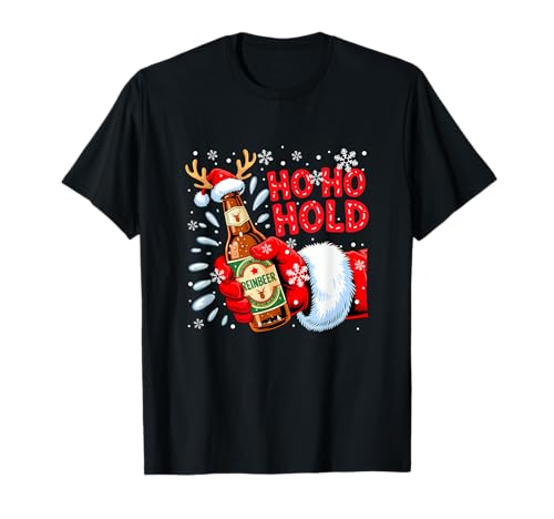 Hold Reinbeer Christmas Santa Drinking Beer Drinker Party T-Shirt