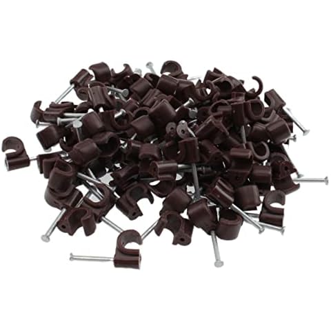 Reulin 7mm Round Cable Clips, Brown, 100 Pack, Long Pin - Super Strong Cover