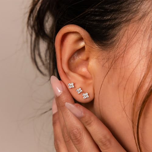 Image of 5 Pairs 14K Gold Plated Stud Earrings for Women, Hypoallergenic Earring Sets for Multiple Piercing, Premium Cubic Zirconia Studs Earrings for Women