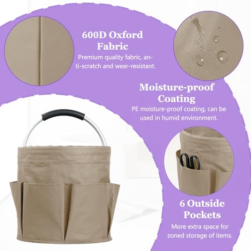 Image of 17L Cleaning Supply Caddy with Soft Handle, Portable Shower Caddy in 600D Oxford Fabric, Garden Tool Organizer Bag, Multifunctional Storage Basket for Bathroom, Garden, Khaki