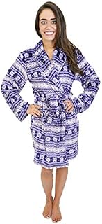 Cherokee Women's Polyester Plush Shawl Collar Bathrobe Sleepwear, Fair Isle, Large