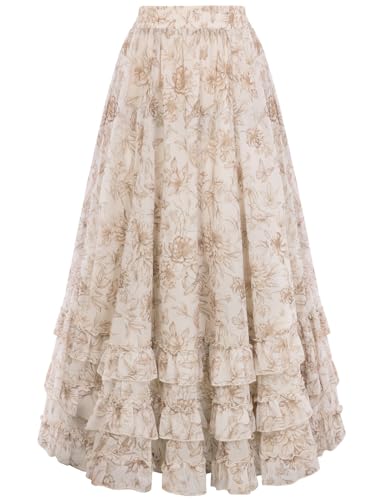 Jupe maxi pour femme en mousseline fleurie style rétro avec poches