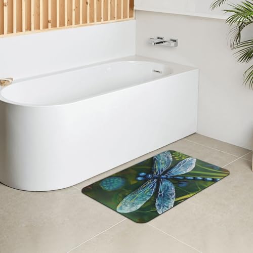 Tapis de bain en pierre peinte à la main au design libellule