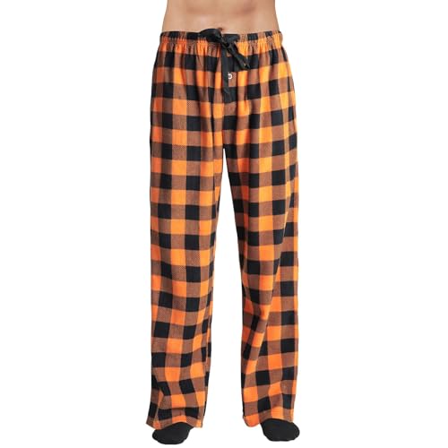 Mens Pajamas Pants Soft Loose Casual Comfy Plaid Wide Leg Pants Button Fly Stretchy Drawstring Pjs with Pockets