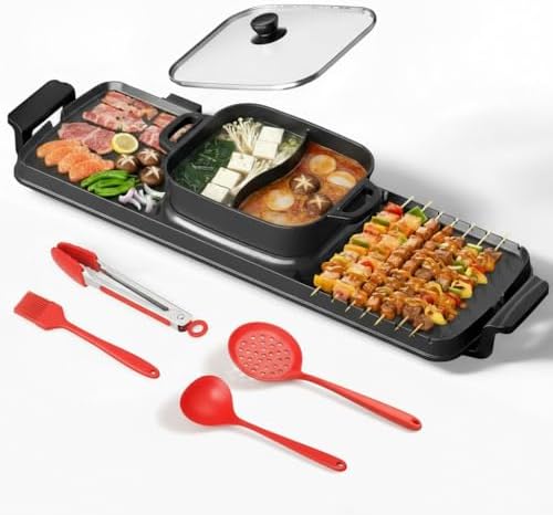 2250W Electric Grill and Hot Pot Combo, 29 x 9.5 Inch Smokeless I...