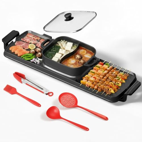 Buisoopt 2250W Electric Grill and Hot Pot Combo, 29 x