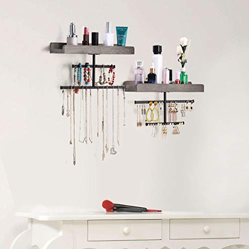 Keebofly Hanging Wall Mounted Jewelry Organizer with Rustic Wood Jewelry Holder Display for Necklaces Bracelet Earrings Ring Set of 2 Weathered Grey,[Patented] - Thumbnail 4
