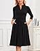 Zattcas Spring Fall Dresses for Women 2025 V Neck 3/4 Sleeve Modest Business Casual Work Professional Office Teacher Outfits Church Pleated Midi Dress with Pockets Black M