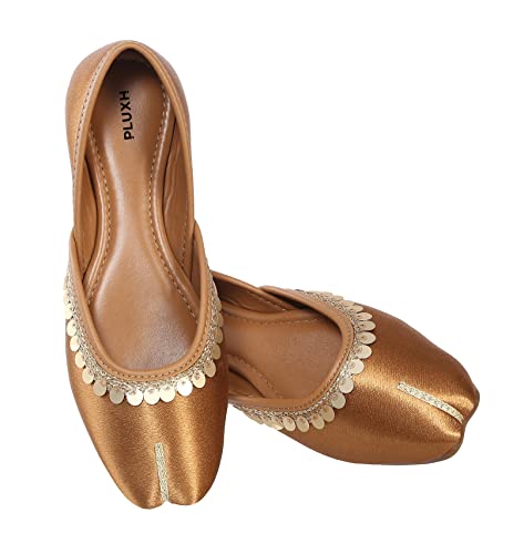 Image of Pluxh Women's Ethnic Jutti Shoes | Shiny Finish Mojari with Sequin Border | Soft Cushioned Slip-On Flats for Casual