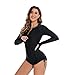 Sun Protection Clothing Women: Women Tummy Control Rash Guard Swimsuits Long Sleeve Bathing Suit Surfing Swimwear Sexy Sport Athletic Swimming Beach Clothes All Black M