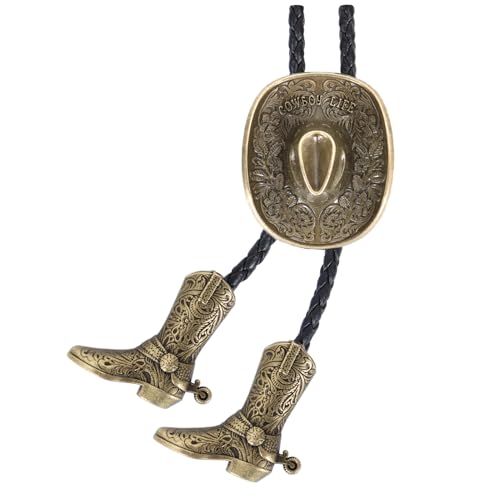 Image of Bolo Ties for Men Western - 3D Cowboy Hat Design With Vintage Boots, Western Bolotie Bola Tie