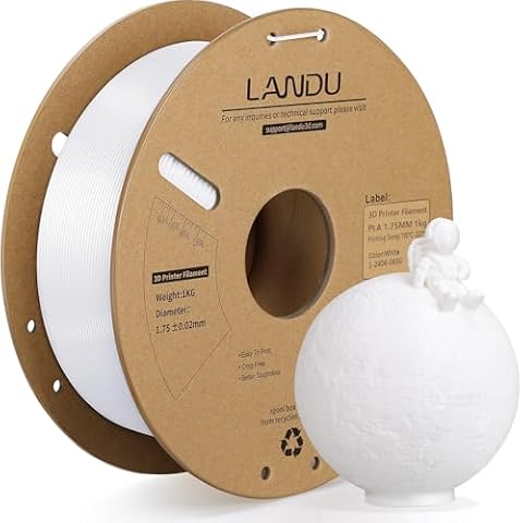 LANDU PLA Filament 1.75mm 1KG 3D Printer Filament White PLA Dimensional Accuracy +/- 0.02mm Filament 3D Printing Materials 2.2lbs Cardboard Spool for Most 3D Printers