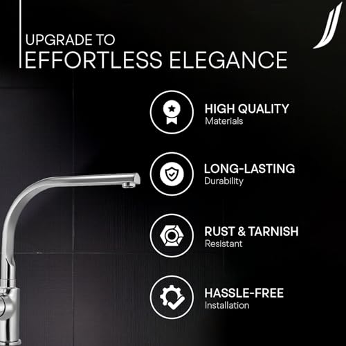 Image of Jaquar Table Mounted Side Single Lever Sink Mixer with Swinging Spout & 450 mm Long Braided Hoses, Stylish & Durable Faucet for Kitchen & Bathroom, Sliver - (Chrome Finish)