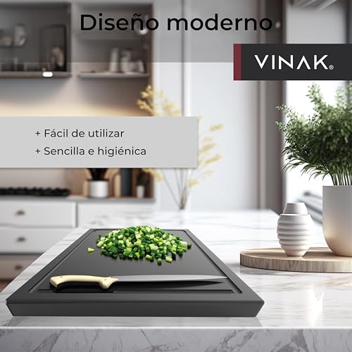 Miniatura 5 de Tabla De Corte De Cocina Con Ranura Y Tacos Antideslizantes Fabricada En Pe-Hd Resistente Y Antibacteriano Para Picar Y Cortar Todo Tipo De Alimentos 340x240x15 Mm Negro