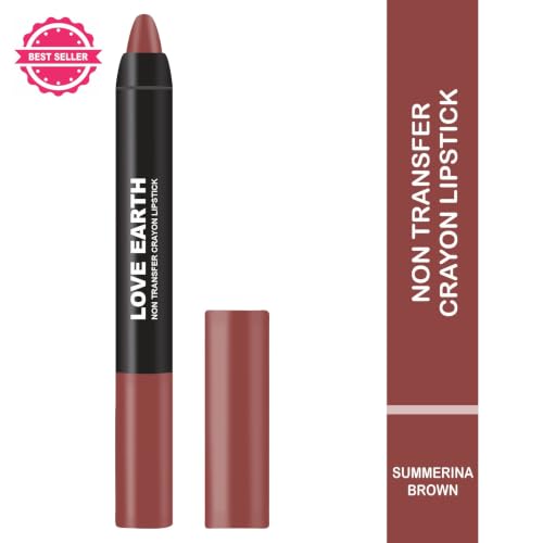 Image of Love Earth Lip Crayon Non-Transfer Lipstick-Summerina Brown | Lightweight & Longlasting, Smudge Proof, Transferproof, Matte Lipstick | Crayon Lipstick up to 12 Hours Stay -3.5g
