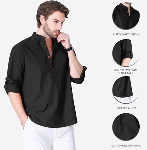 Image of Zombom Cotton Polyester Blend Solid Casual Regular Fit Mandarin /Chinese Collor Short Kurta Shirt for Men