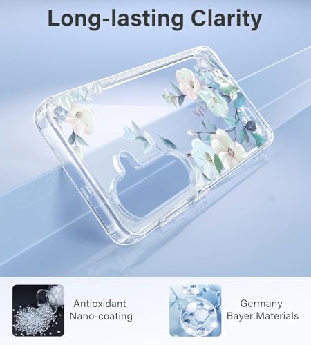 Image of Elzzi Clear Transparent Cover for Samsung S25 Fe 5G Case Shockproof Case Floral Design Full Camera Protection Shockproof PC Covers Transparent Flower Cover for Girls & Women (Blue)