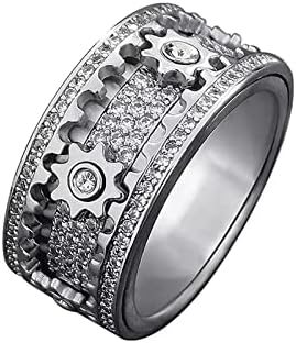 LYHMGZ Anxiety Stress Relieving Band Rings Fidget Spinner Man Couples Rotating Mechanical Ring(Full Diamond Silver 8)