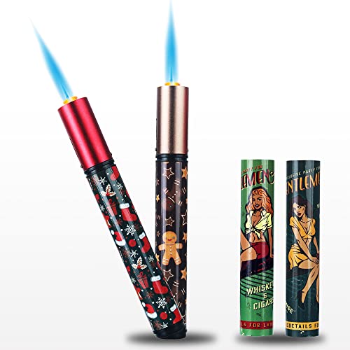 PROMISE Accendino a fiamma a getto, accendino a gas butano ricaricabile, accendino antivento per candela, cucina, campeggio, barbecue, stufa(Rosso & Marrone)