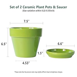 YBX 75 Inch Ceramic Plant Pots with Saucer Indoor Garden Planter Flower Pot Green 2 Sets