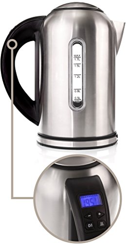 Electric Kettle with 4 Button Touch Display Variable Temperature Control - 1000 Watt Stainless Steel Hot Water Heater - This 1.8 Quart Kettle is the Perfect Tea Maker with Safe Automatic Shut-Off