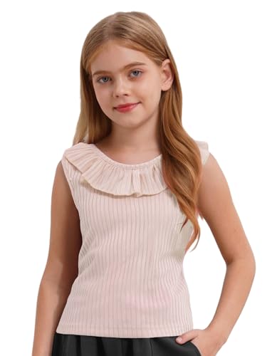 TiaoBug Kids Girls Fashion Cross Back Vest Sleeveless Ruffle Ribbed Tank Top for Vacation Beach Picnic Weekend - Main Image