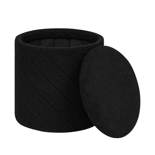 PINPLUS Ottoman with Stroage Round Boucle Ottoman and Tray Sherpa Removable Foot Stool Coffee Table for Dorm, Living Room Black, 16.9"x16.9"x17.7" by PINPLUS - Image 7