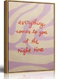 Framed“Everything Comes to You at the Right Time”Canvas Wall Art,Inspirational Positive Affirmation Quote Painting Picture Wall Decor,Preppy Poster Print Artwork,for Girls Room Dorm Home Decoration