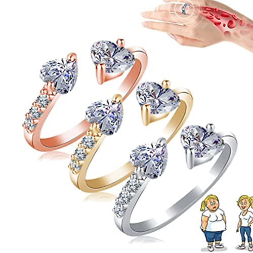 DHliIQQ Kanni Chalcedony Ioni Ring,Ionix Therapy Quartz Crystal Ring for Weight Loss,Double Hearts Open Adjustable Ring,Lymph Drainage Magnetic Therapy Ring for Women