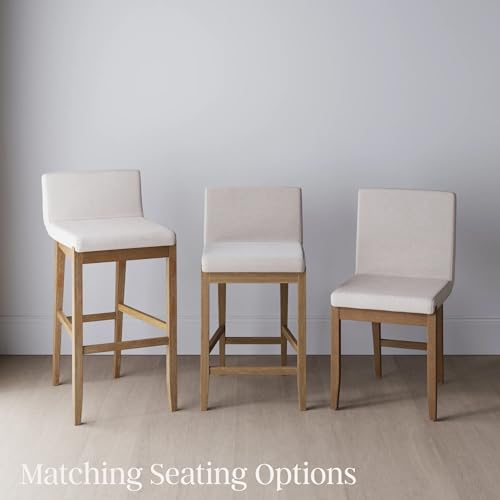Nathan James Gracie Modern Counter Height Bar Stool with Back, Counter Stool Upholstered Chair with Natural Flax White Fabric and Brushed Wooden Legs, Natural Flax/Brown, Set of 2