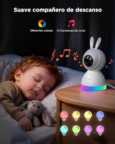 Miniatura 6 de Yesimom 5 2k 3mp Camara Vigilancia Bebe Con Pantalla Ips, Alerta Por Llanto En Monitor Y Móvil, Visión Nocturna Clara, 360 Giro Total, Control Dual, Wifi - Máxima Seguridad Para Tu Bebé Color Gris