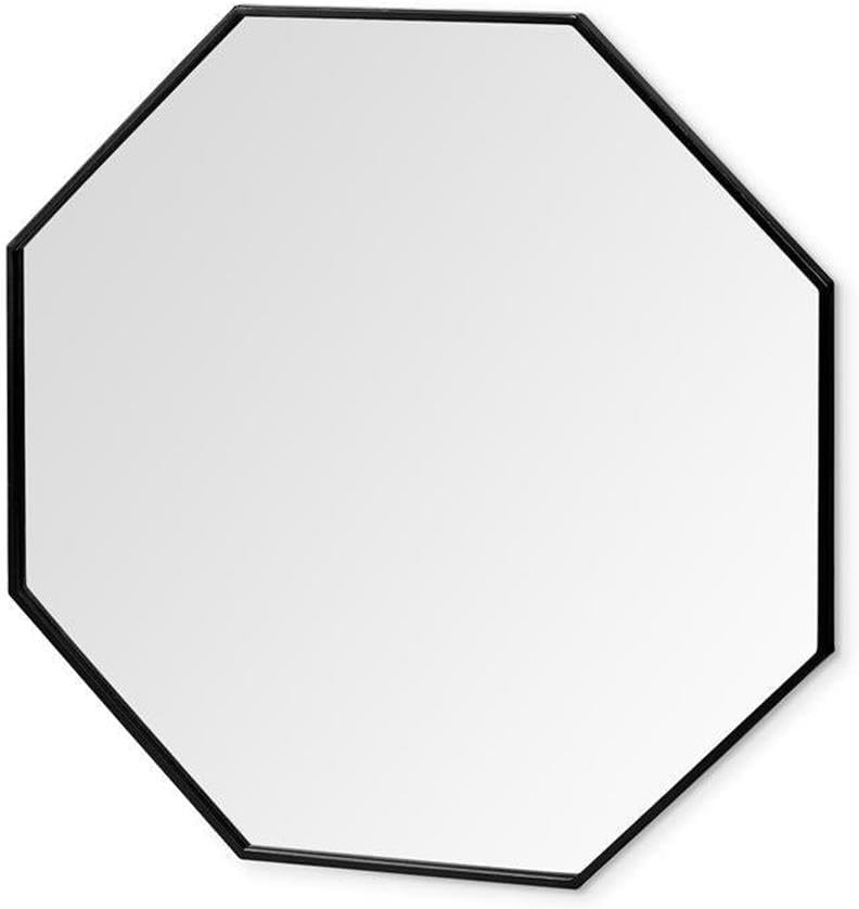 Pemberly Row Octagon Metal Wall Mirror, 38 in, Matte Black Finish, Geometric Decorative Design, Sturdy Construction, Contemporary Style, Pre-Assembled Home Accent for Modern or Industrial Interiors