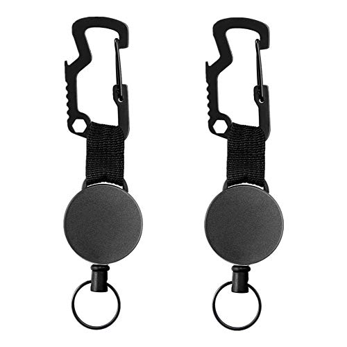 Voarge Retractable Card Holder ID Card Holder ID Holder Retractable Key Chain Key Zipper Strong Card Holder for Trousers Multitool Carabiner Hook