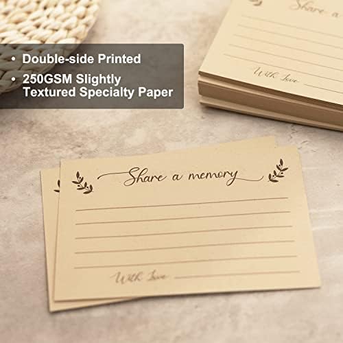 Creawoo Wooden In Loving Memory Condolence Book Set, Memorial Funeral Guest Book for Celebration of Life Decorations, Included 60 Share a Memory Cards, Wood Table Sign, Pen & Holder (8.5 Inch/ 22CM)
