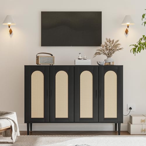 Garveehome 5AIZVO_UCWICXEGB_VMIPAKSYXP5G Sideboard Buffet Cabinet, 4 Rattan Doors Accent Storage Cabinet thumb #1