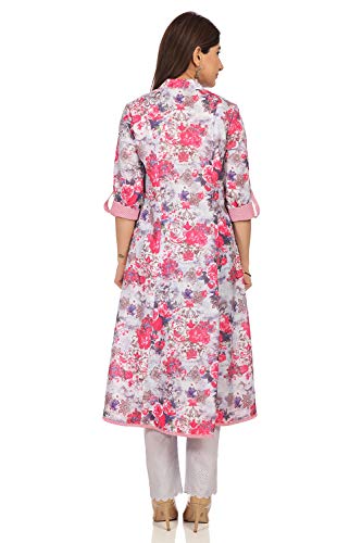 Image of BIBA Womens Mandarin Collar Floral Print Kurta and Pants Set