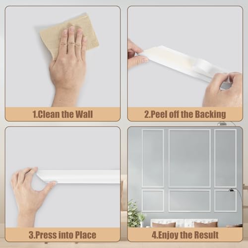 AKOZLIN Peel and Stick Wall Molding Kit Pre-Cut Wainscoting Panels Easy Install Self Adhesive Accent Trim Wall Decor for Office Home Bedroom Living Room 3 Sets-3 Top 3 Bottom,143×121.9×71.5cm