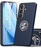AOUIA for Samsung Galaxy S26 Case with 2-Pack Screen Protector, 3-in-1 Set Cover, 360°Rotating Ring Stand, Military Protection, Shockproof Phone Case for Samsung S26, Navy Blue