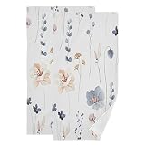 SHUSTARY 2 Pack Watercolor Floral Hand Towels for Bathroom,Microfiber Soft Absorbent Blue Beige Flow