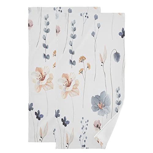 Shustary 2 Pack Watercolor Floral Hand Towels For Bathroom,Microfiber Soft Absorbent Blue Beige Flowers Modern Minimalist White Kitchen Dish Towels Decorative Bath Hand Towel For Face,Gym,Spa 14"X28" #TOP6