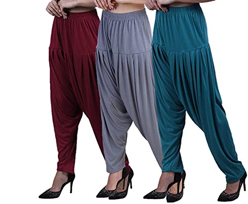 Image of CASUALS Women's Regular Fit Viscose Drawstring Patiala Harem Pants Combo Pack 3