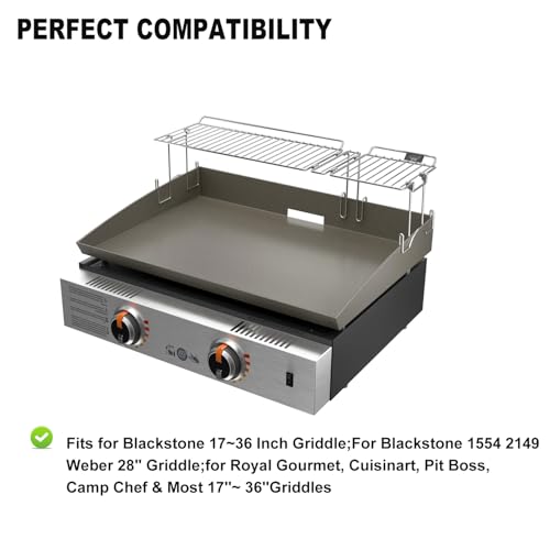 Universal Griddle Warming Rack Adjustable for Blackstone 17\" 22\" 28\" 36\" Griddles Accessories, for Royal Gourmet, Cuisinart, Pit Boss, Camp Chef & Most 17\'\'~ 36\'\' Griddles, Stainless Steel BBQ Rack