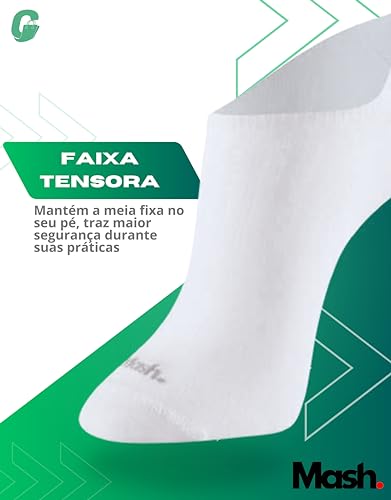 MASH Kit 9 Pares Meia Invisível Sapatilha Esportiva Faixa Tensora Active Unissex, 9 Brancos, 39-44
