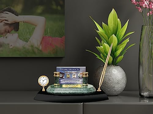 AllGiftFrames Personalized Marble Desk Mini Clock Pen Set Marble Business Card Executive Gift Engraved Employee Promotion Graduation Business Card Holder Nameplate - Thumbnail 4