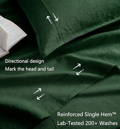 Talasily 100% French Pure Linen Sheets Set California King Size,Oeko-TEX Certified Bedding, All-Season Breathable for Hot Sleepers,16 Inch Deep Pocket Machine Washable 4-Piece (Forest Green)