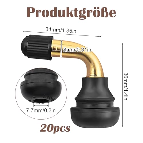 20 Stück Motorrad Tubeless Ventil Set, 90 Grad PVR70 Reifen Vorbauten aus Messing für Motorräder, Autos, Fahrräder, Motorroller