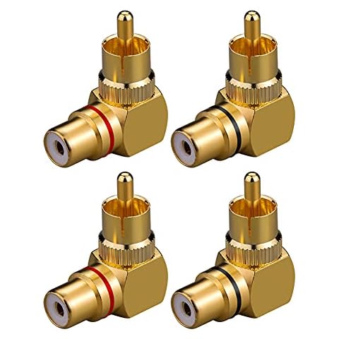Eightnoo RCA Right Angle Adapter - 90° Female to Male Gold-Plated Connector for Wall Mounted TV as Space Saver (4) Cover