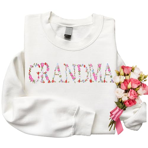 Embroidery Floral Grandma Sweatshirts For Women Gift Sweatshirt From Grandkids Flower Gift Mothers Day Christmas