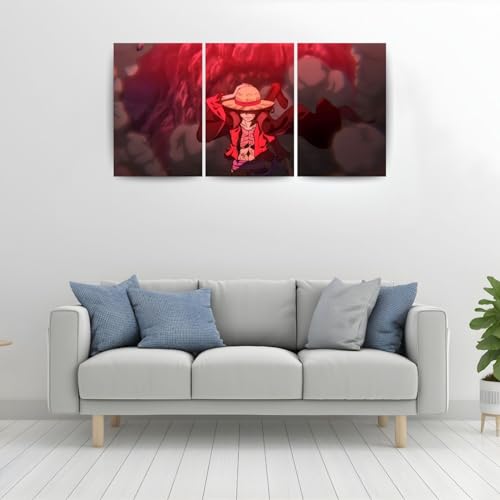 Image of One Piece Anime Manga Poster, One Piece Character Design Wall Poster 3 Panal - A4 Size, 300 GSM, Wall Decor Posters Wall Art For Bedroom, Living room, Office, Dining Room,No Frame (Luffy-7)