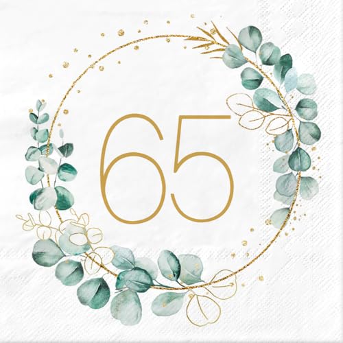 Sprinlot Servietten 65. Geburtstag, 40 Stück Servietten Eukalyptus Deko 65. Geburtstag Mann Frau, Happy Birthday 65 Servietten Tischdekoration, 3-Lagig Geburtstagsdeko Papierservietten Sprinlot Servietten 65. Geburtstag, 40 Stück Servietten Eukalyptus Deko 65. Geburtstag Mann Frau, Happy Birthday 65 Servietten Tischdekoration, 3-Lagig Geburtstagsdeko Papierservietten